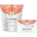 Grab Green 3-in-1 Laundry Detergent Pods and Dryer Sheet Bundle, 60 Count Pods and 80 Dryer Sheets, Gardenia Scent, Plant and Mineral Based Laundry Care Set, Packaging May Vary