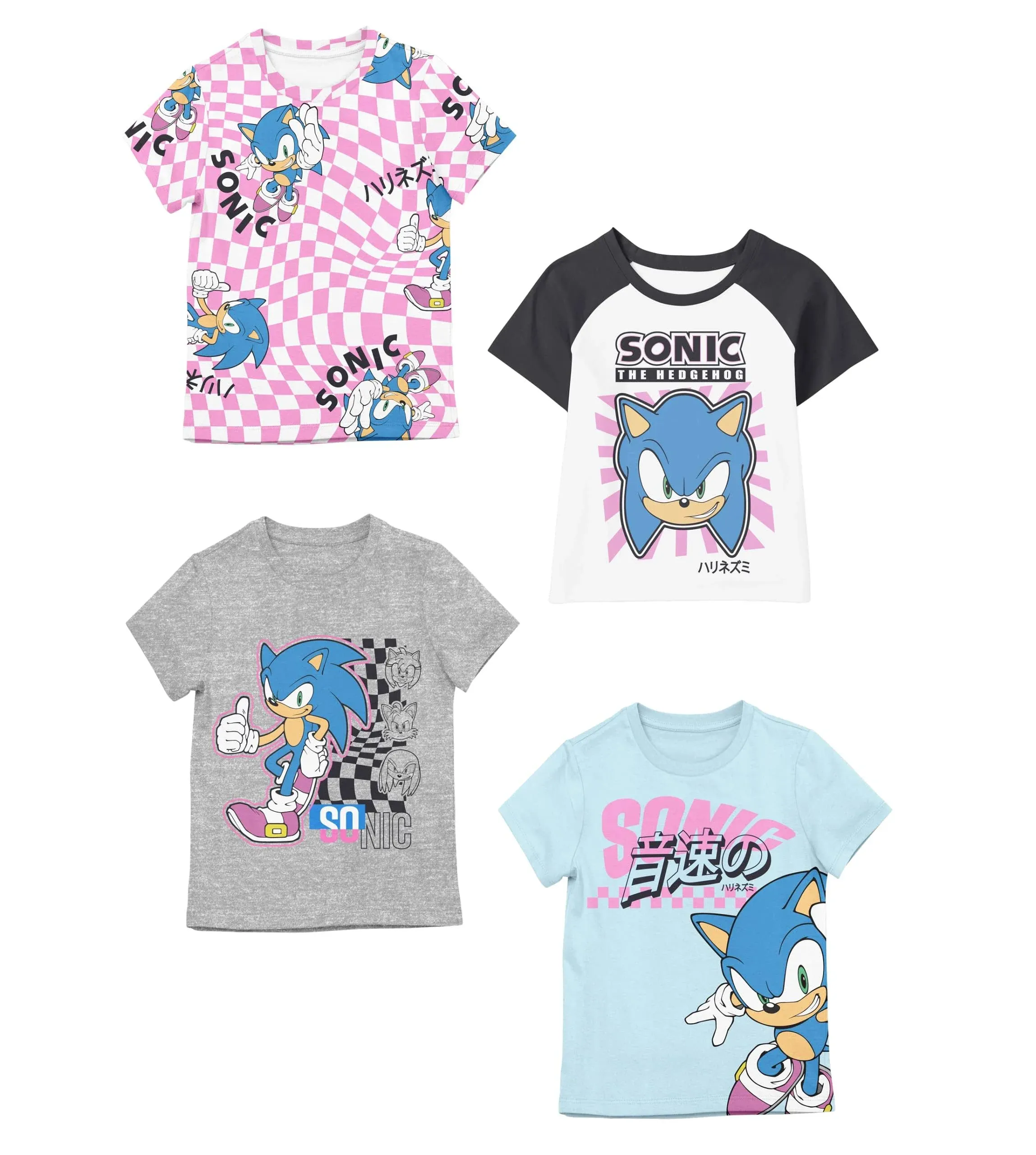 Bioworld Sonic The Hedgehog Sonic Checkers 4-Pack Youth Girls Tees