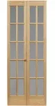 Pinecroft Classic French 30-in x 80-in Pine Wood 2-panel Square Frosted Glass Smooth Solid Core Unfinished Pine Wood Closet Bifold Door (Hardware Included)