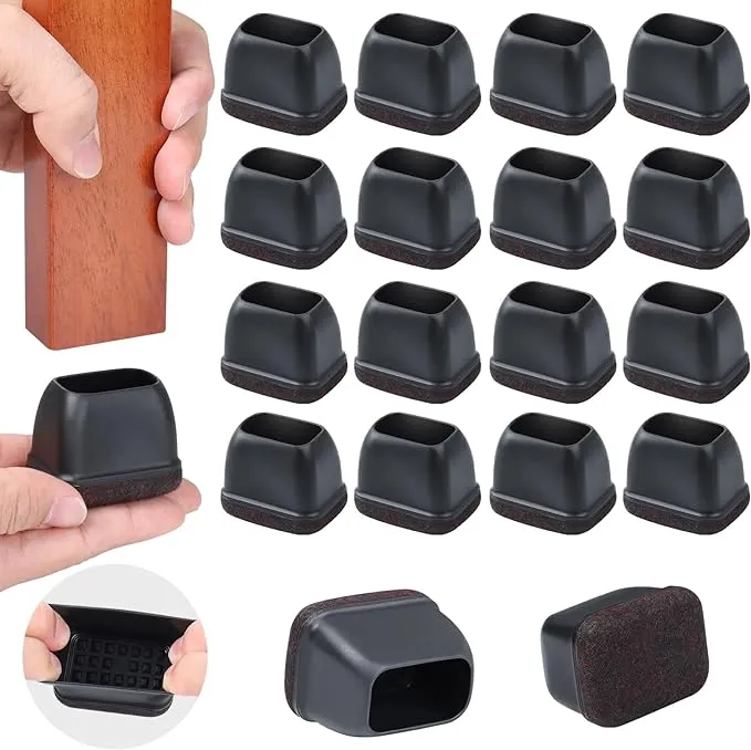 24 PCS Square Silicone Chair Leg Floor Protectors with Felt, Floor Protectors for Chairs, Felt Furniture Pads, Chair Leg Caps Covers, Chair Socks Bar Stool Leg Floor Protectors(Fit 1.1-1.45", Black)