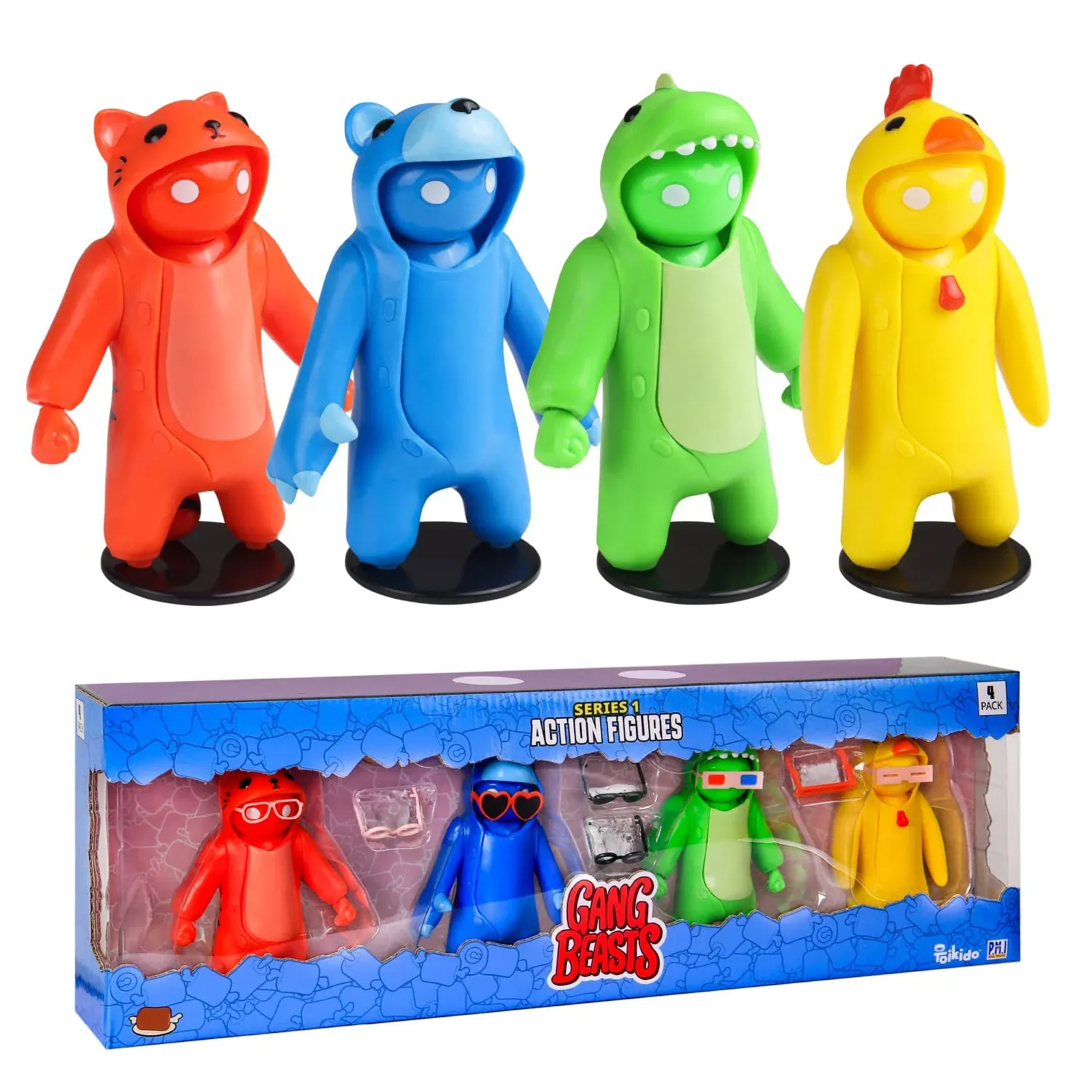 Gang Beasts Action Figures Ultimate Collectors Set – 5 Figures – 6.5 Inches - Video Gamer Toys - Four Characters and Accessories Included - Superhero Toys for Boys & Girls Official Gang Beasts Toys