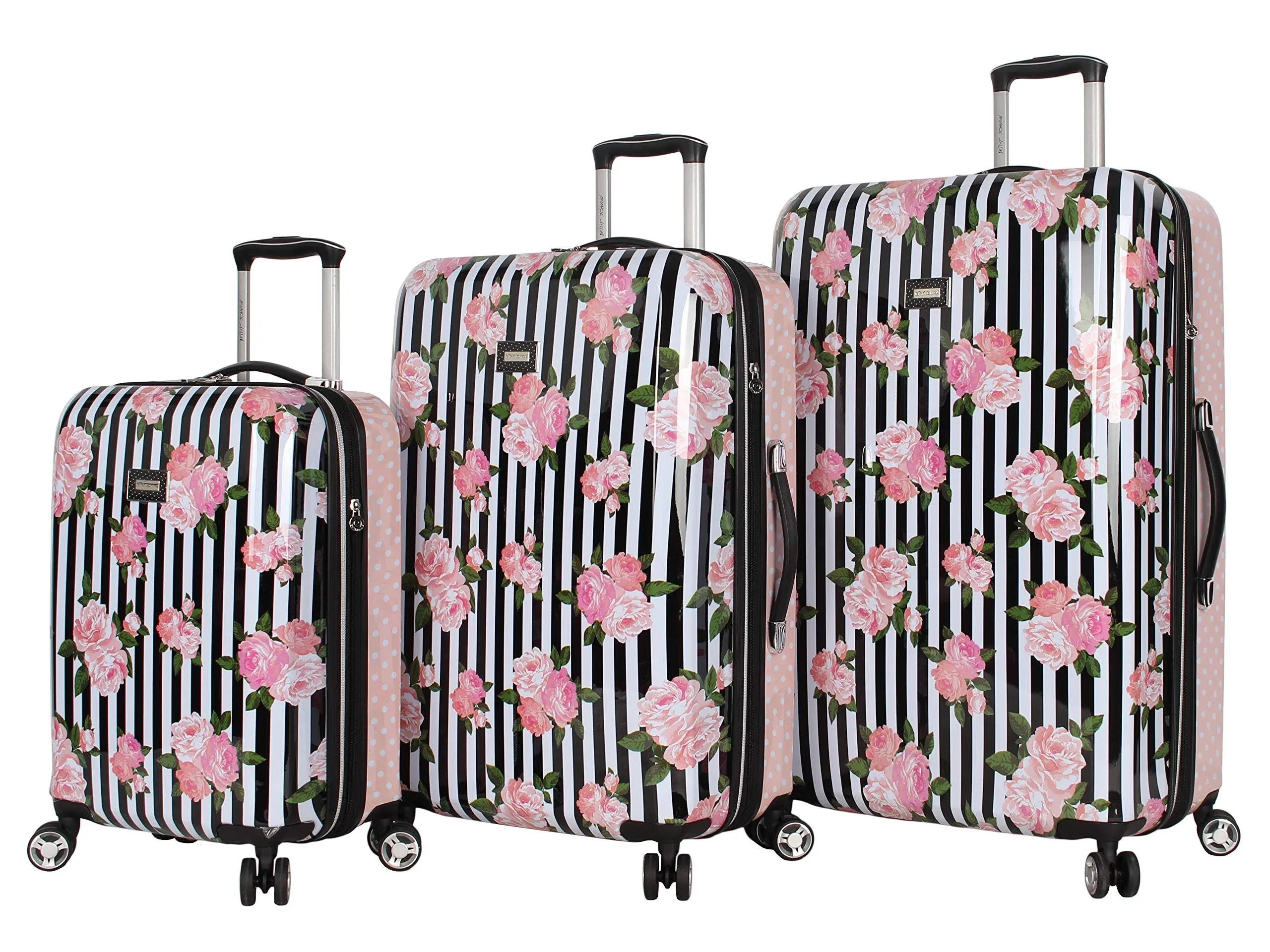 Betsey Johnson Stripe Roses 3 Pieces Expandable Spinner Set - White