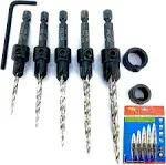 Adjustable Wood Countersink Drill Bit Set 5 Pc Countersink Drill Bit #4#6#8#10#12 with Tapered Drill Bit for Woodworking