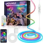 HOUHUI Neon Rope Lights,16.4Ft RGB+IC Color Chasing LED Neon Rope Light with Remote & App Control, Music Sync DIY Design Neon LED Strip Lights IP67 Waterproof for Bedroom Gaming Room Kids Wall Decor