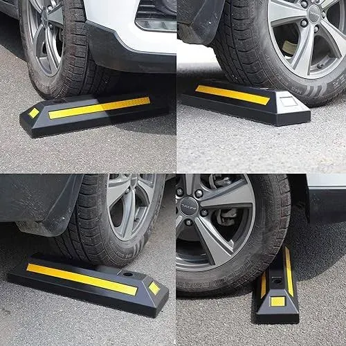 2 Pack Rubber Parking Guide Blocks Heavy Duty Wheel Stop Stoppers for Car Garage Parks Professional Grade Parking Rubber Curb w/Yellow Refective Stripes for Truck RV Trailer 21.25"(L)x5.7"(W)x3.54"(H)