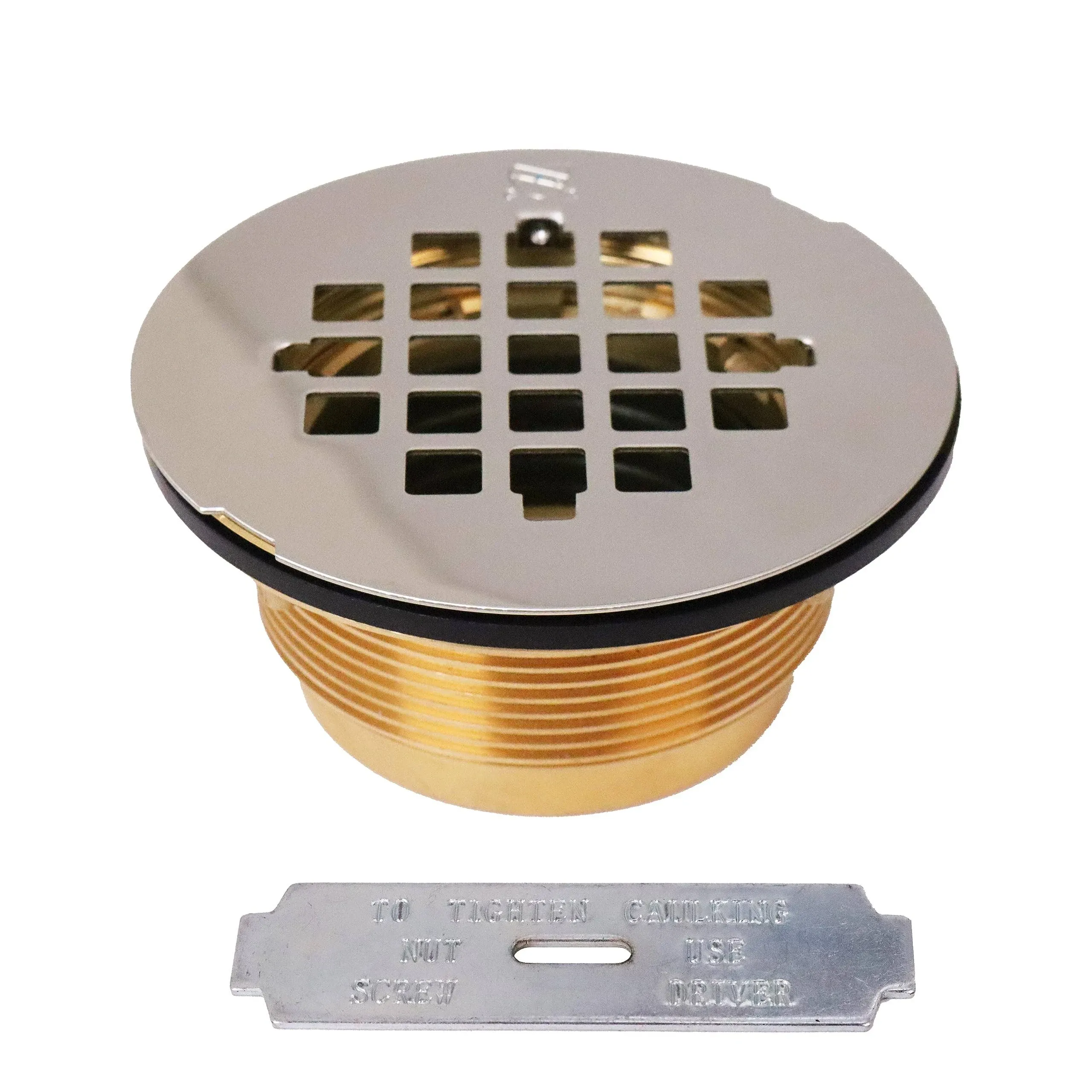 Brass Body Compression Shower Drain W/ Grid in Polished Nickel