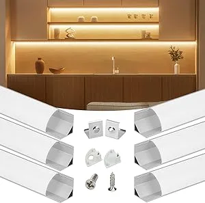 Muzata 6Pack 3.3FT/1M V Shape LED Channel with Milky White Cover Silver Aluminum LED Diffuser Channel LED Strip Light Diffuser Corner Lighting Easy Installation with Paper User Manual V1SW WW 1M