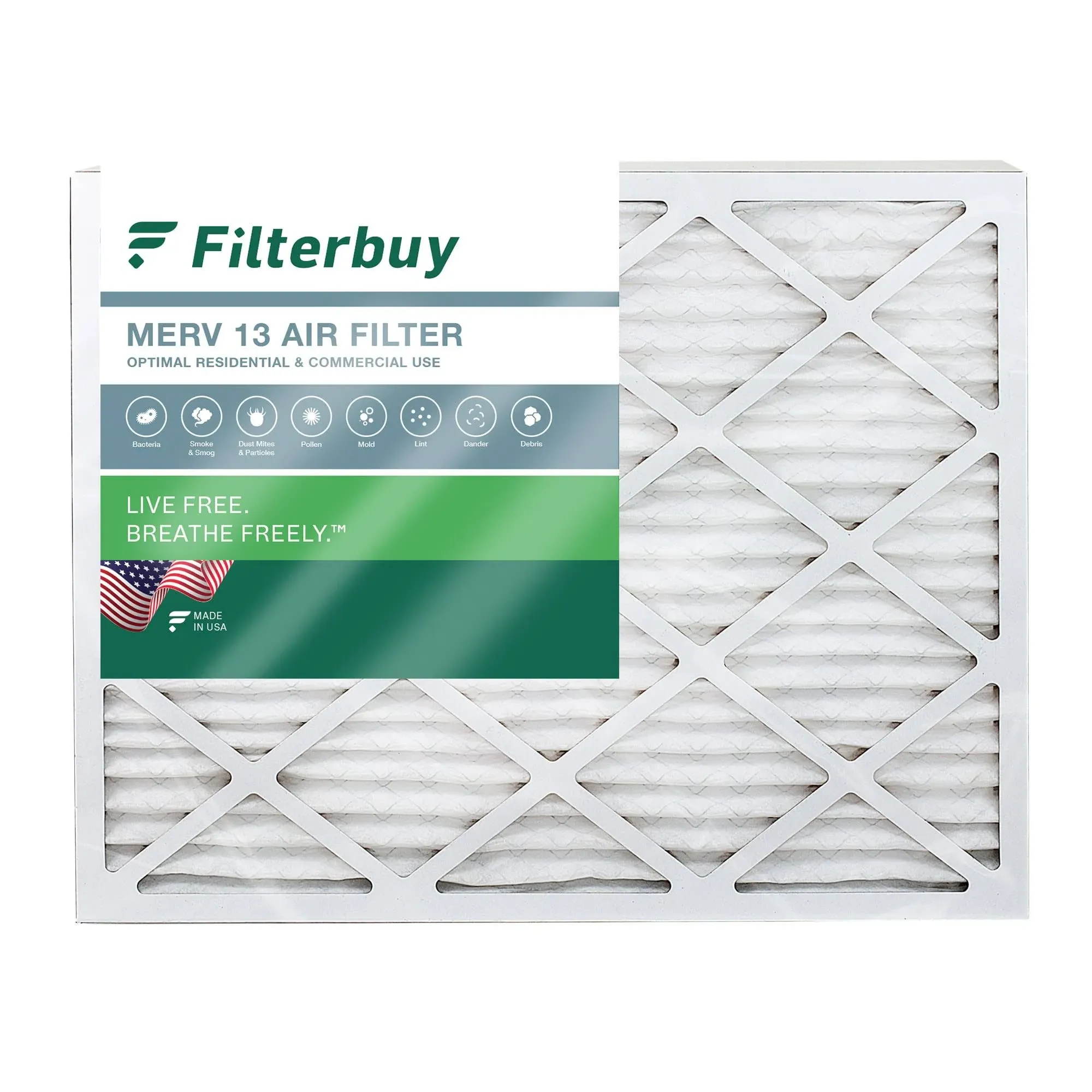 Filterbuy 20x25x1 Air Filter MERV 13 Optimal Defense (1-Pack), Pleated HVAC AC Furnace Air Filters Replacement (Actual Size: