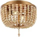 JYL9074A Allison 10&#034; 2-Light Shabby Chic Farmhouse Wood Beaded/Metal LED Flus...