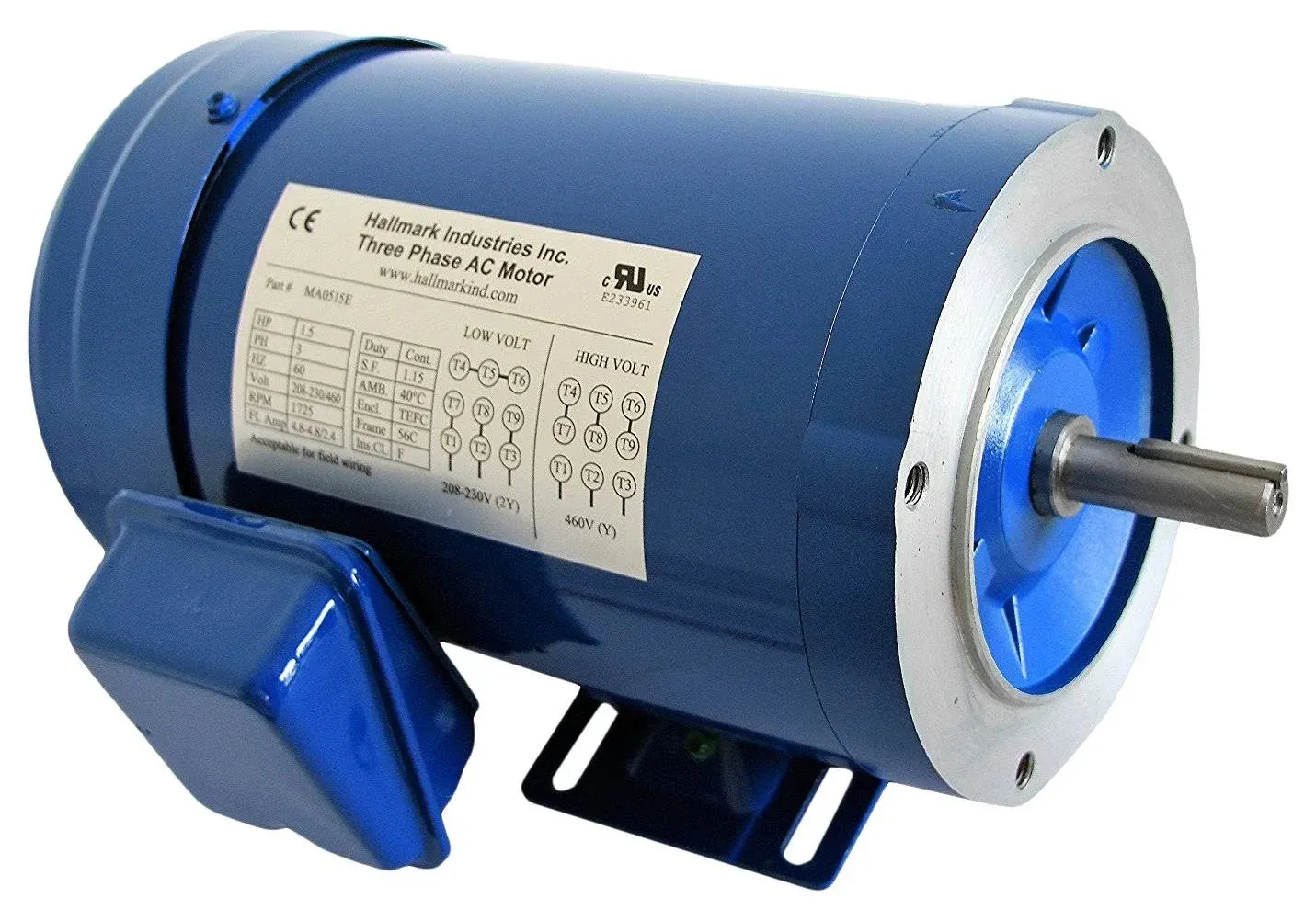 AC MOTOR, 1/2HP, 3450 RPM, 3PH, 208-230V/460V,  56C/TEFC, WITH BASE