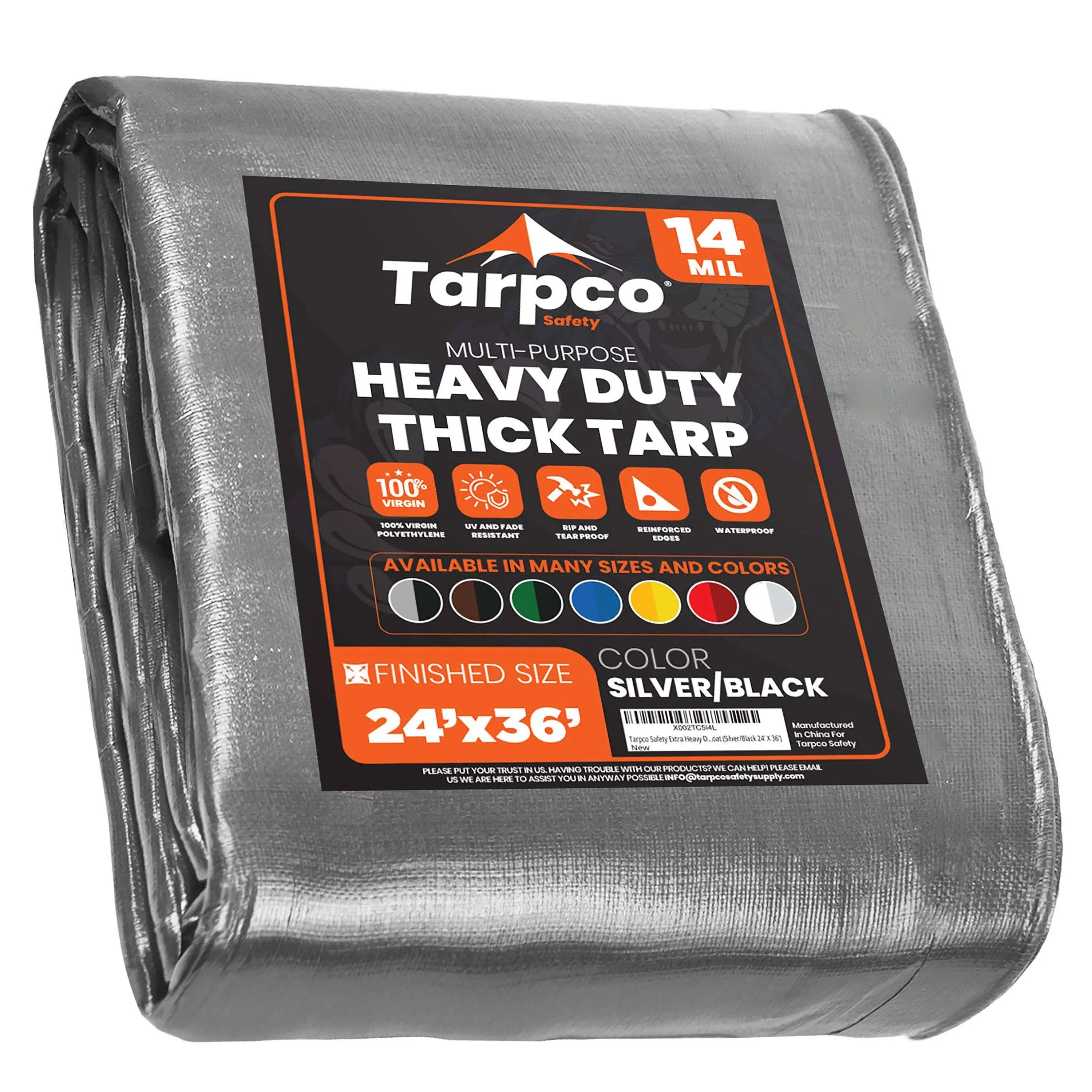 Tarpco Safety 24 ft. x 36 ft. Tarp, 14 mil, Silver/Black