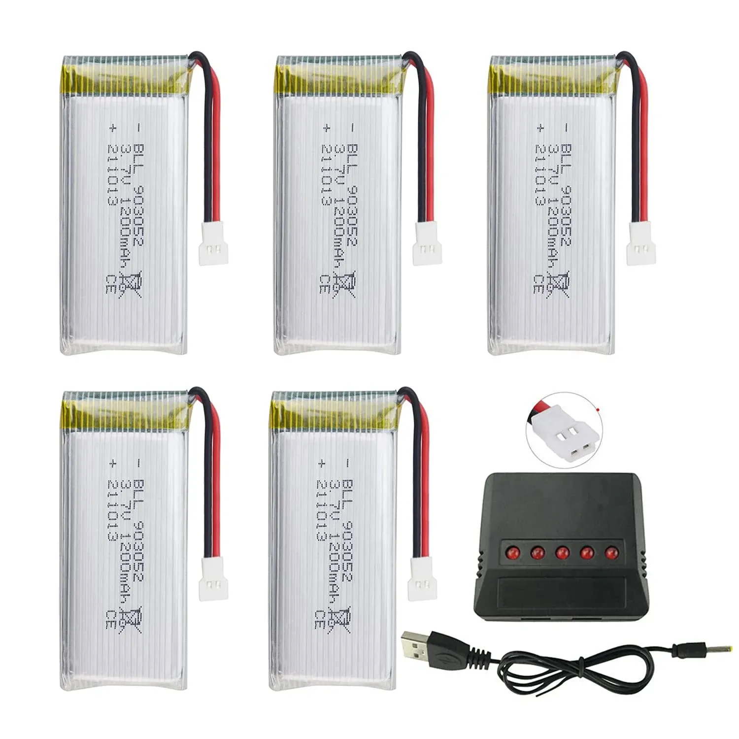 Accessory 5PCS 3.7V 1200mAh Battery with 5-in-1 Charger for SYMA X5SW X5SC X5SC-1 Remote Control Drone