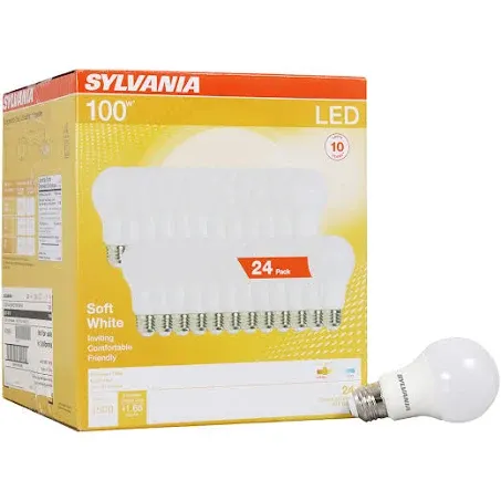 Sylvania LED Light Bulb, 100W Equivalent A19, Efficient 14W, Medium Base, Frosted Finish, 1500 Lumen, Soft White - 24 Pack (41299)