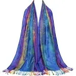 Neelamvar Colorful Flowers Jacquard Cotton Pashmina Women Wrap Shawl Tassels Scarves