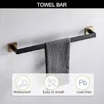 TNOMS 5 Pieces Bathroom Hardware Accessories Set Black and Gold Towel Bar Set,Wall Mounted Stainless Steel,23.6 Inch