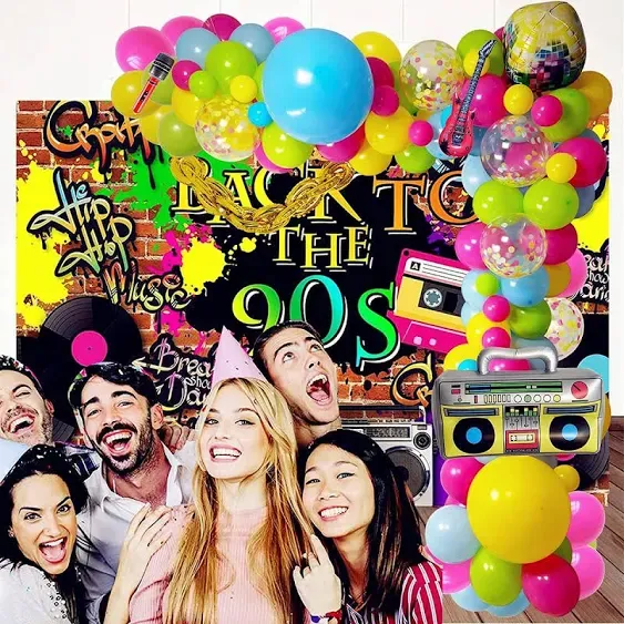 90s Party Decorations,Back to 90S 80S Theme Party,80s Theme Party Decor,90s nostalgia,mid 90s,Radio Guitar Microphone Disco Ball Colorful Balloons for Back to 90S 80S Party for Birthday Decorations