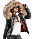 Aofur Womens Ladies Quilted Winter Coat Fur Collar Hooded Down Jacket Parka Outerwear