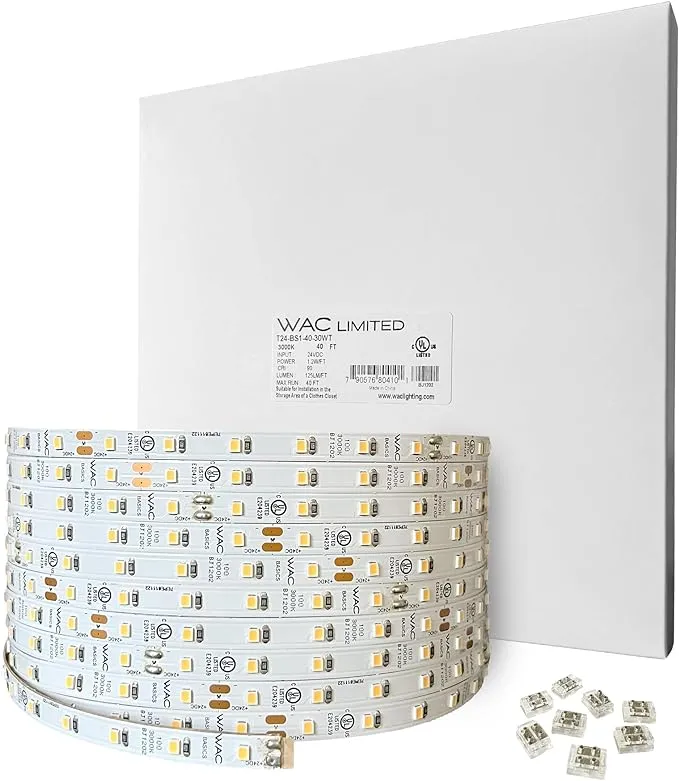 WAC Lighting T24-BS2-15-27WT, Basics 24VDC LED Tape Light 2700K 2.4W per Foot 15ft Reel Field Cuttable Every 2in Fully Dimmable Contractor Quality for Kitchens, Undercabinet, Task, and Cove Lighting