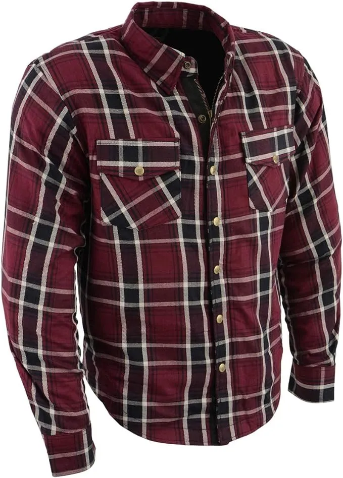 Milwaukee Leather MPM1640 Men's Plaid Flannel Biker Shirt with CE Approved Armor - Reinforced w/Aramid Fiber