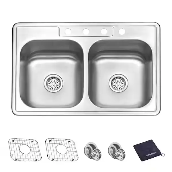 33 Inch Drop-in Stainless Steel Double Basin Kitchen Sink