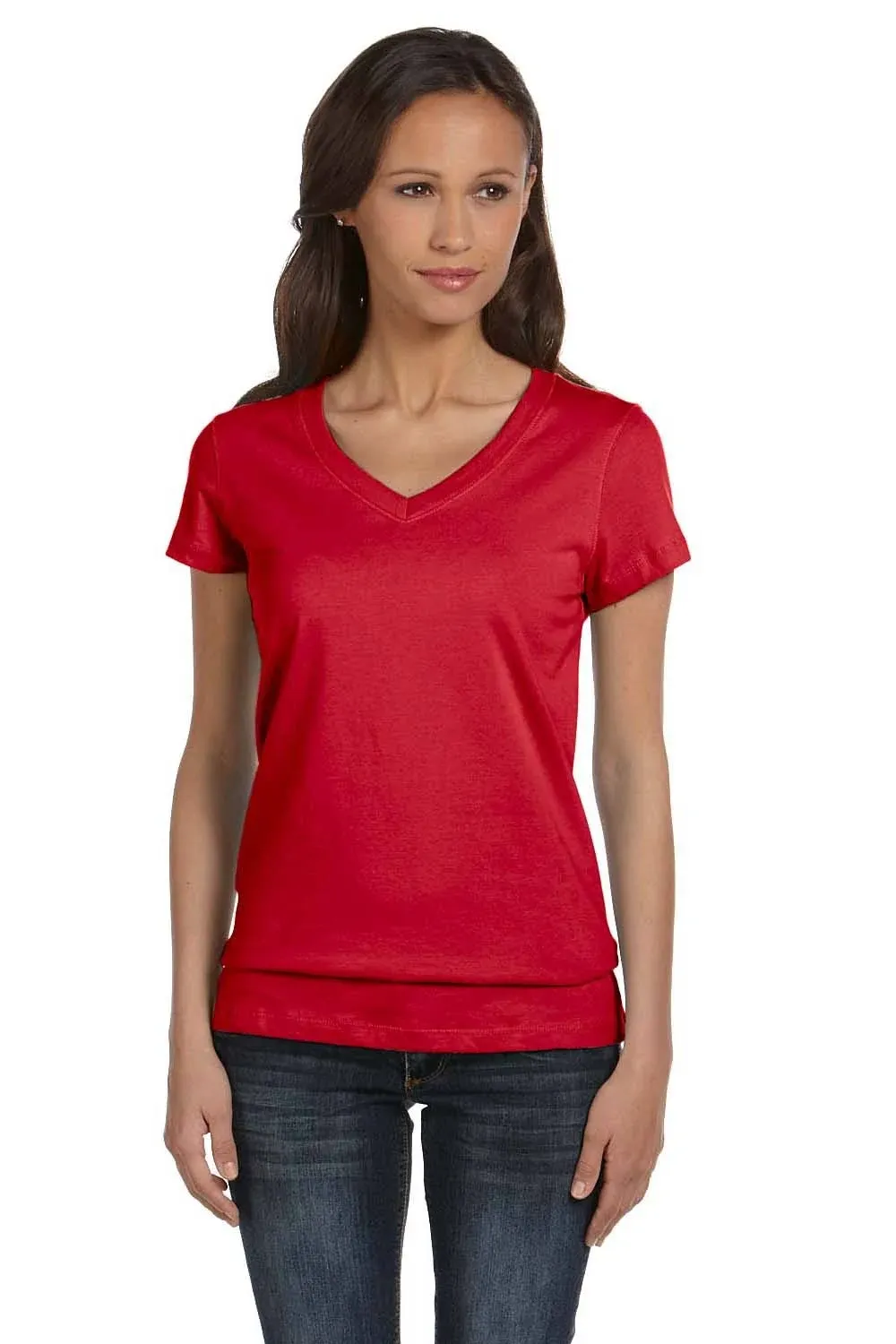 Bella + Canvas Jersey Short Sleeve V-Neck T-Shirt (Red-M)