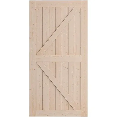 SmartStandard 42in x 84in Sliding Barn Wood Door Pre-Drilled Ready to Assemble, DIY Unfinished Solid Spruce Wood Panelled Slab, Interior Single Door Only, Natural, K-Frame (Fit 7FT - 8FT Rail)