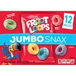 Froot Loops Jumbo Snax Cereal Snacks, Kids Snacks, Fruit Flavored, Original (4 Boxes, 48 pouches)