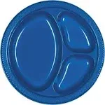 Royal Blue Plastic Divided Dinner Plates 20ct