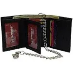 Men&#039;s RFID Blocking Premium Leather Chain Trifold Wallet (Black with Chain)