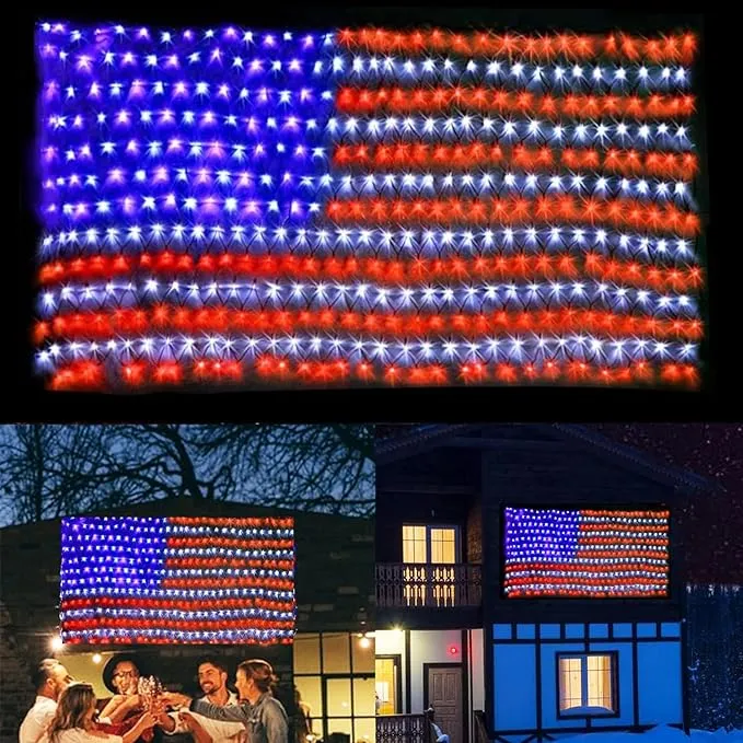 PUHONG American Flag 420 LED String Lights Large USA Flag Outdoor Lights Waterpr