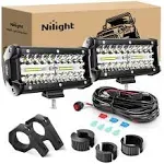 Nilight 6.5Inch 2PCS 120W Spot Flood Combo Bar Driving Waterproof Off Road Led Light with Mounting Bracket Kit Wiring Harness-2 Leads, 2 Years Warranty