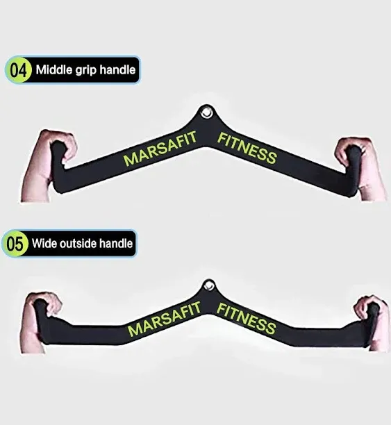 MARSAFIT Home Gym Fitness Rowing T-Bar V-Bar Pulley Cable Machine Attachments, Bicep Curl Tricep LAT Pulldown Bar Back Strength Training Handle