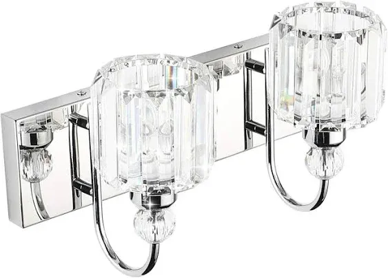 Ralbay Modern Bathroom Vanity Light 2-Lights Modern Crystal Wall Light Fixtures Modern Crystal Vanity Lighting for Bathroom