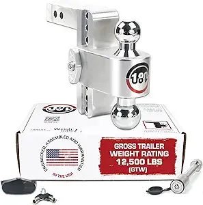 Weigh Safe Adjustable Trailer Hitch Ball Mount, 6" Adjustable Drop Hitch for 2" Receiver w/ 2 pc Keyed Alike Lock Set, Heavy Duty Aluminum Trailer Tow Hitch w/Chrome Plated Tow Balls, 12,500 lbs GTW