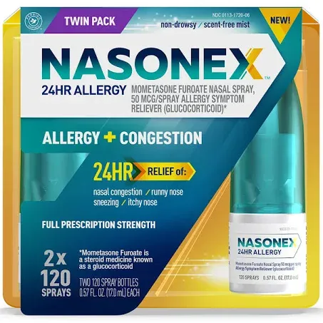 Nasonex 24HR Non-Drowsy Allergy + Congestion Nasal Spray, 240 Sprays