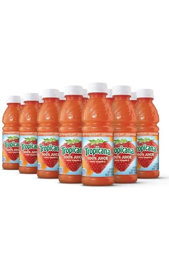 Tropicana 100% Juice, Strawberry Orange, 10 fl oz (Pack of 15) - Real Fruit Juices, Vitamin C Rich, No Added Sugars, No Artificial Flavors