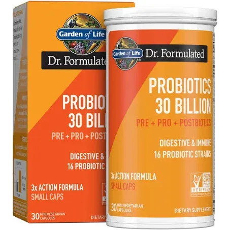 Garden of Life Dr Formulated Once Daily 3-in-1 Complete Probiotics, Prebiotics & Postbiotics - PRE + PRO POSTBIOTIC Supplement for Adults’ Digestive Immune Health, 30 Billion CFU, Day Supply (104250)