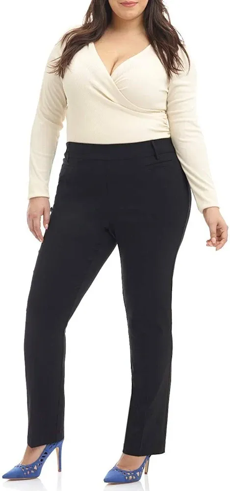 Rekucci Curvy Woman Ease into Comfort Plus Size Straight Pant w/Tummy Control