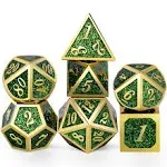 DNDND Metal Dice Set D&D,Glitter Green Heavy DND Dice with Free Metal Case for Role Playing Games Dungeons and Dragons