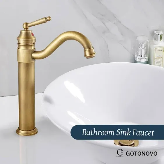 Antique Brass Single Handle Bathroom Sink Faucet