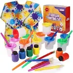 Kids and Toddlers Painting Set - 32 Piece Paint Set with Washable Water Based Tempera Paint, Spill Proof Paint Cups, Brushes, Art Smock, Mixing