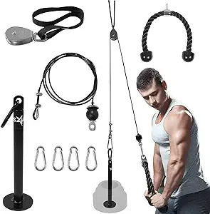 Yes4All LAT Pulley System with Plate Loading Pin & Pull Down Tricep Rope – Ultimate Cable Pulley Attachments for Standard & Olympic Weight Plates