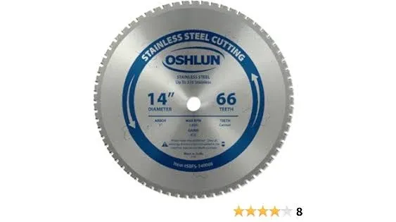 Oshlun SBFS-140066 14" x 66T x 1" Arbor Saw Blade - Stainless