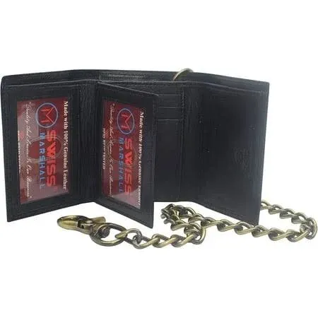 Marshal Wallet Swiss Marshall Men's RFID Blocking Premium Leather Chain Trifold ...