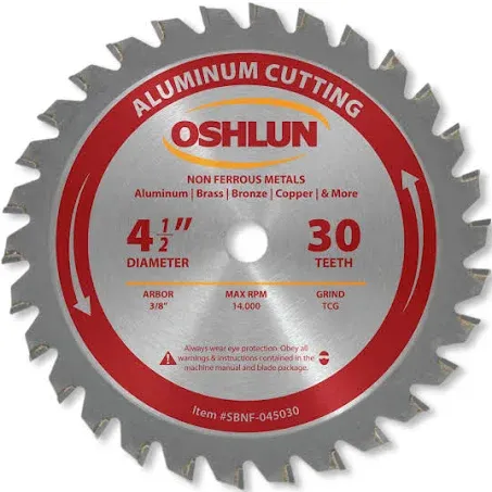 Oshlun SBNF-045030 4-1/2-Inch 30 Tooth TCG Saw Blade with 3/8-Inch Arbor for Aluminum and Non Ferrous Metals