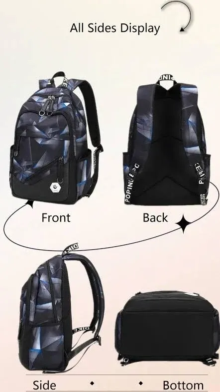 Geometric-Prin<wbr/>t Boys Backpack for Elementary Middle School Kids Bookbag Schoo...