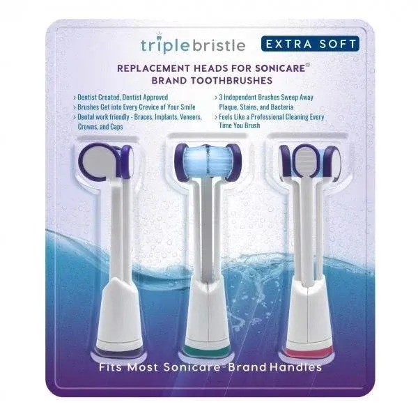 Compatible with Philips Sonicare® ONLY- Three Headed Replacement Toothbrush Heads - Fits ONLY Sonicare Models: DiamondClean, Flexcare+, HealthyWhite+, 2 Series Plaque Control (Soft Bristles - 3 Pack)