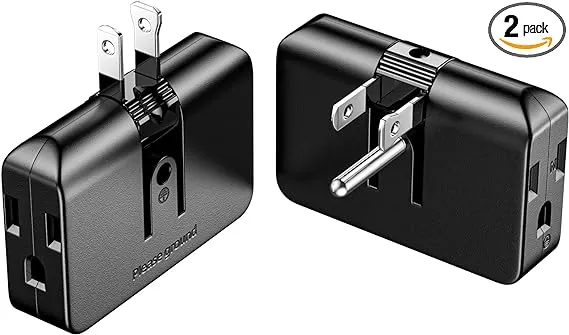 Outlet Adapter,2 Prong to 3 Prong Outlet Adapter, 3 Prong to 2 Prong Adapter Converter,Flat Wall Plug, Swivel Polarized Grounding Converter, Fireproof 3 Outlet Adapter for Household, 2 Pack