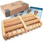 Large Dual Foot Massager Roller Feet Relax Wooden Bamboo Foot Pain Massage-New 