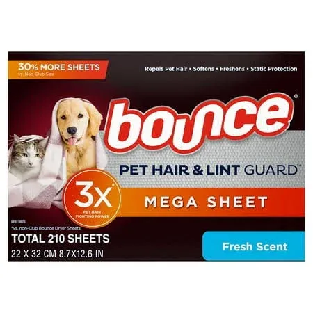 Bounce Pet Hair &amp; Lint Guard Mega Dryer Sheets, Fresh Scent (210 ct.)